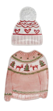 Sweater Shaped Plate with Hat Shaped Dish - Red