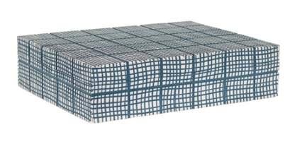 Abstract Grid Decorative Box, 12''W, Blue and Ivory