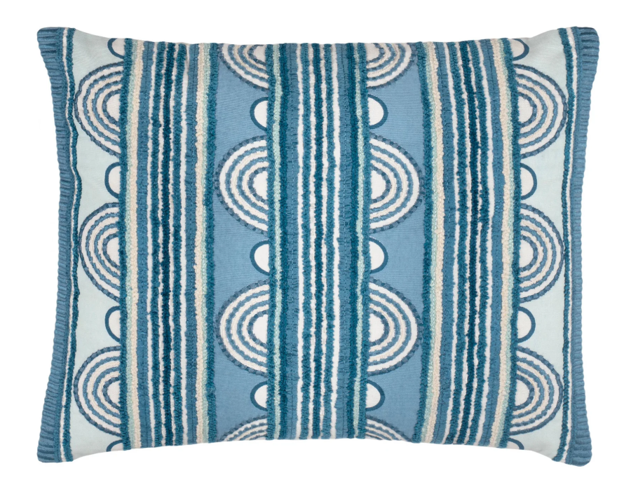 Button Embroidered Decorative Pillow - French Blue - 16" Lumbar