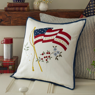 God Bless America Pillow   Embroidered   Porch 20" x 20"
