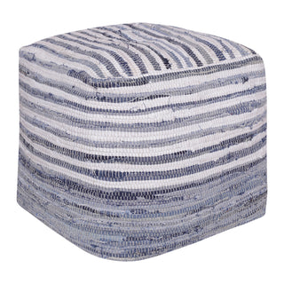Andros Navy Blue/White Striped Cotton Cube Pouf
