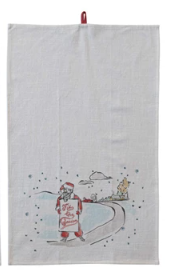 Cotton Printed Tea Towel w/ Holiday Scene/Pattern, Saying & Loop III