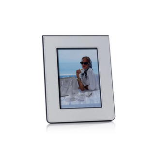 Nappa Leather Photo Frame   White and Navy
