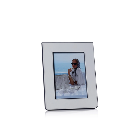 Nappa Leather Photo Frame - White and Navy - 5x7