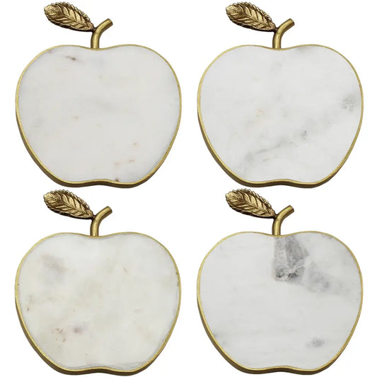 White Marble Apple Coaster Set