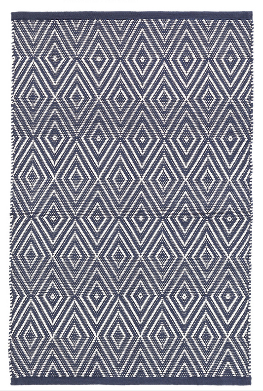 Diamond Navy/Ivory Handwoven Indoor/Outdoor 2.5x8 ***