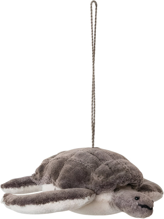 5"L x 1-1/2"H Handmade Cotton Velvet Sea Turtle Ornament, Olive Green & Cream Color