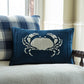 Crab Pillow, Indigo Ground w/ White Applique - Linen  Lumbar 16"x24"