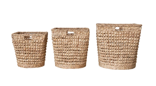 Hand-Woven Water Hyacinth & Metal Baskets w/ Handles Large