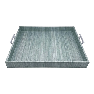 Capri Faux Grasscloth Tray With Metal Handles
