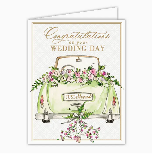 Greeting Card - Handpainted Congratulations on Your Wedding Day Getaway Car