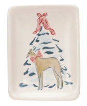 Stoneware Dish w/ Christmas Tree & Animal/Saying III