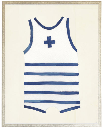 White with Navy Stripe/Cross Men's One Piece Distressed White Shadow Box - Online Only