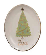Oval Stoneware Dish with Christmas Tree, Word I