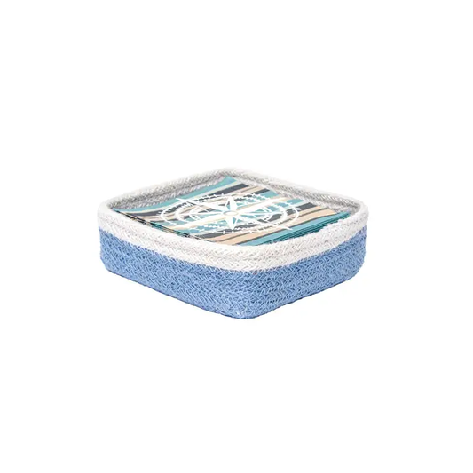 6.75" Sky Blue Jute Cocktail Napkin Caddy
