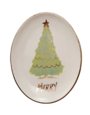 Oval Stoneware Dish with Christmas Tree, Word II