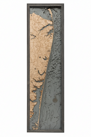 New Jersey North Shore 3 D Nautical Wood Chart, Narrow   13.5" x 43"
