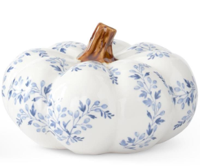 4.5 Inch White w/Blue Floral Ceramic Pumpkin
