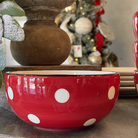 Stoneware Bowl Red w/ White Dots
