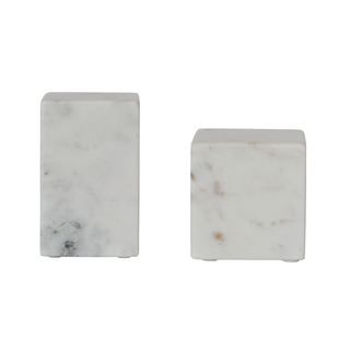 Marble Cube & Cuboid Bookends, White, Set of 2
