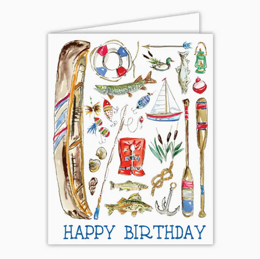 Greeting Card - Handpainted Happy Birthday Fishing and Sailing