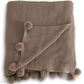 60 Inch Brown Moss Stitch Knit Throw Blanket w/Pompom Trim