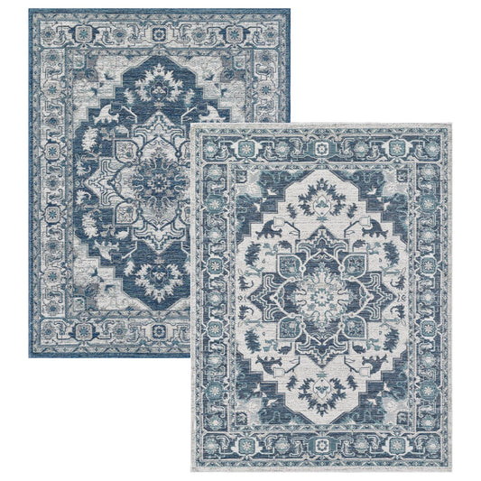 Dahlia 1401 Ivory/Blue Medallion 6'7" x 9'