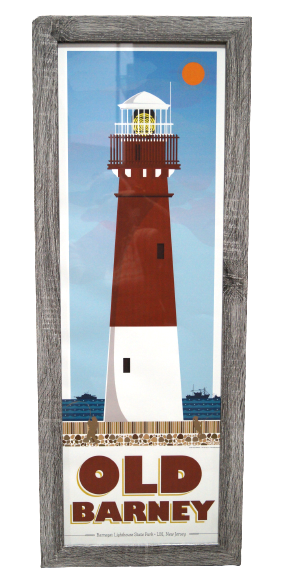 Old Barney Lighthouse 12x36 Grey Distressed Wood Frame