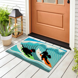 Front Porch Surfing Dogs Ocean Indoor/Outdoor Rug
