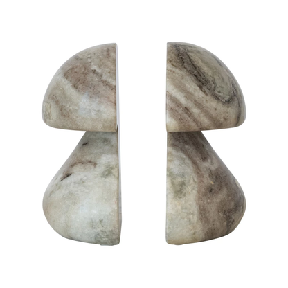 Marble Mushroom Shaped Bookends, Mint Chocolate Color, Set of 2