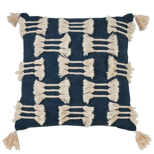 Tri-Line Frayed Pillow - Down Filled - Navy Blue