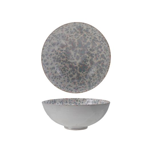 Stoneware Serving Bowl, Reactive Glaze, Blue & White