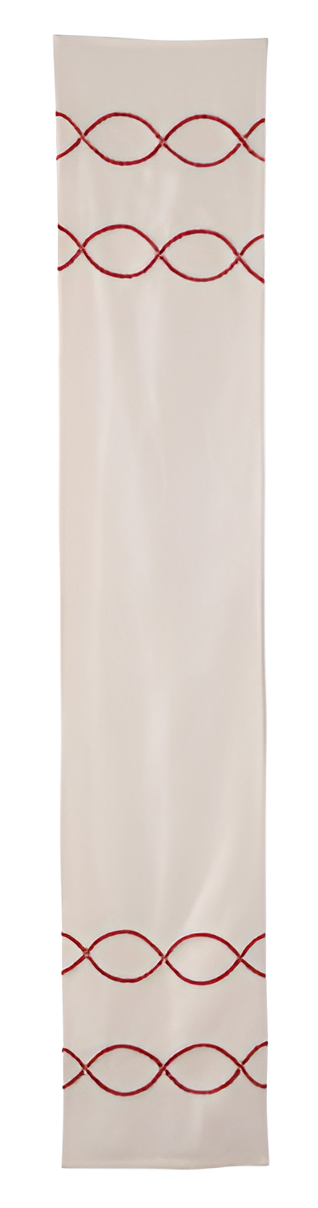 72 Inch Cream Table Runner w/Red and Cream Braided Pattern
