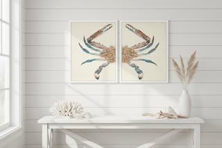 Vintage Bookplate of a Swimming Crab Diptych
