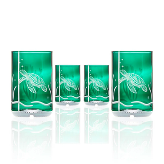 Sea Turtle Twice Around™ Teal 12oz Tumbler Glass | Set of 4
