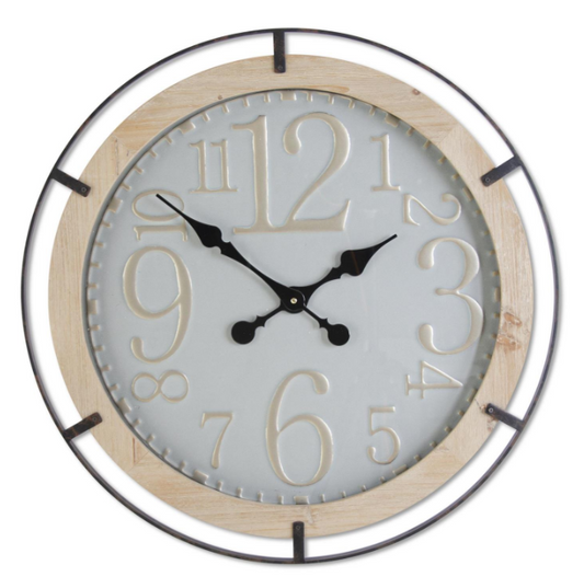 27 INCH MODERN DARK METAL FRAMED WOOD WALL CLOCK