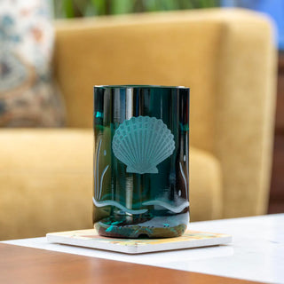 Scallop Shell Twice Around Teal 12oz Tumbler Glass | Set of 4
