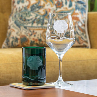 Scallop Shell Twice Around Teal 12oz Tumbler Glass | Set of 4
