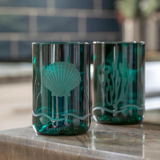 Scallop Shell Twice Around Teal 12oz Tumbler Glass | Set of 4
