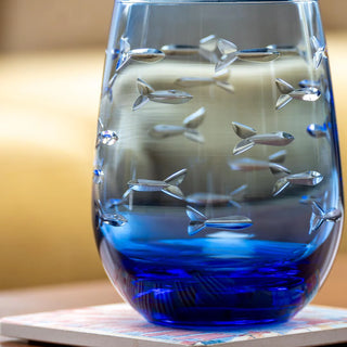School of Fish 15oz Blue Stemless Wine Tumbler Glass | Set of 4   Online Only
