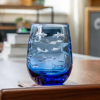 School of Fish 15oz Blue Stemless Wine Tumbler Glass | Set of 4   Online Only
