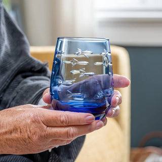 School of Fish 15oz Blue Stemless Wine Tumbler Glass | Set of 4   Online Only
