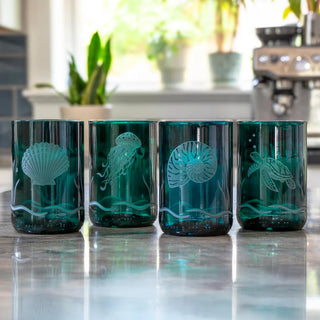Scallop Shell Twice Around Teal 12oz Tumbler Glass | Set of 4

