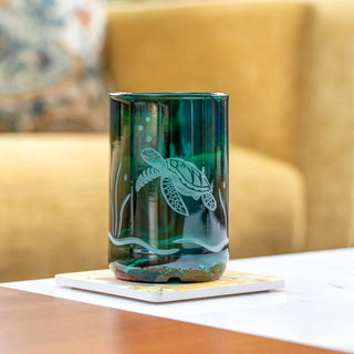 Sea Turtle Twice Around™ Teal 12oz Tumbler Glass | Set of 4

