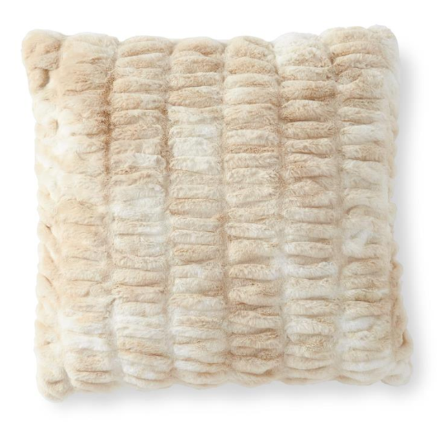 24 INCH CREAM & TAN RIBBED FAUX FUR PILLOW