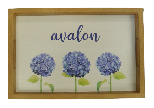Personalized Hydrangea Wooden Serving Tray - AVALON