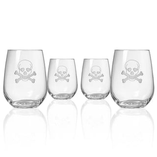 Skull and Crossbones 17oz Stemless Wine Tumbler | Set of 4   Online Only
