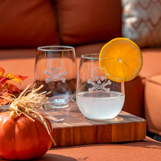 Skull and Crossbones 17oz Stemless Wine Tumbler | Set of 4   Online Only
