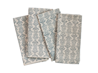 Set of 4   Flax Linen Napkins   Protea & Midnight
