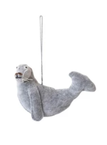 Handmade Cotton Velvet Seal/Walrus Ornament - Light Grey